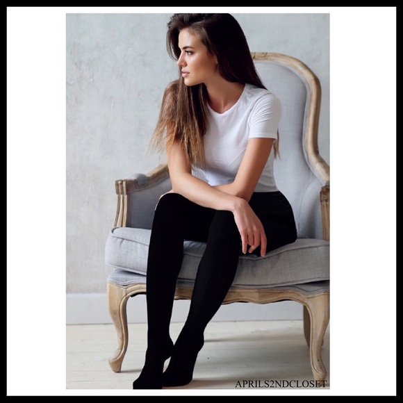 BLACK FLEECE LINED TIGHTS COZY FOOTED TIGHTS A3C - Picture 11 of 14